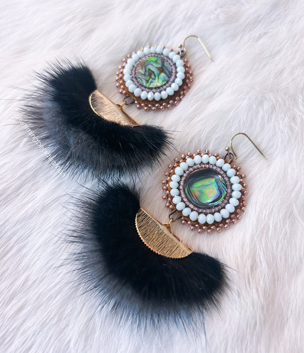 Abalone x Fur Earrings